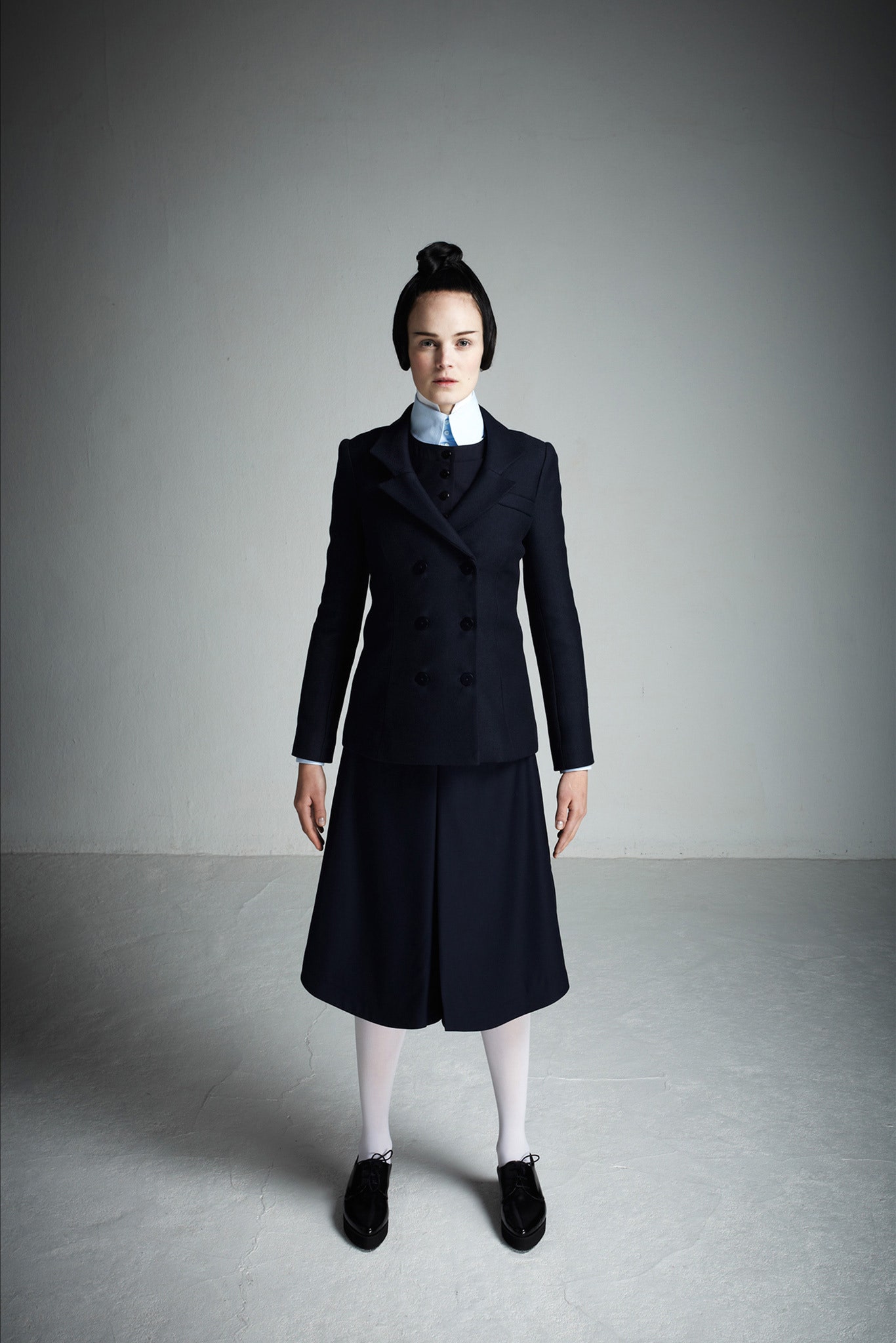 black blazer and midi skirt