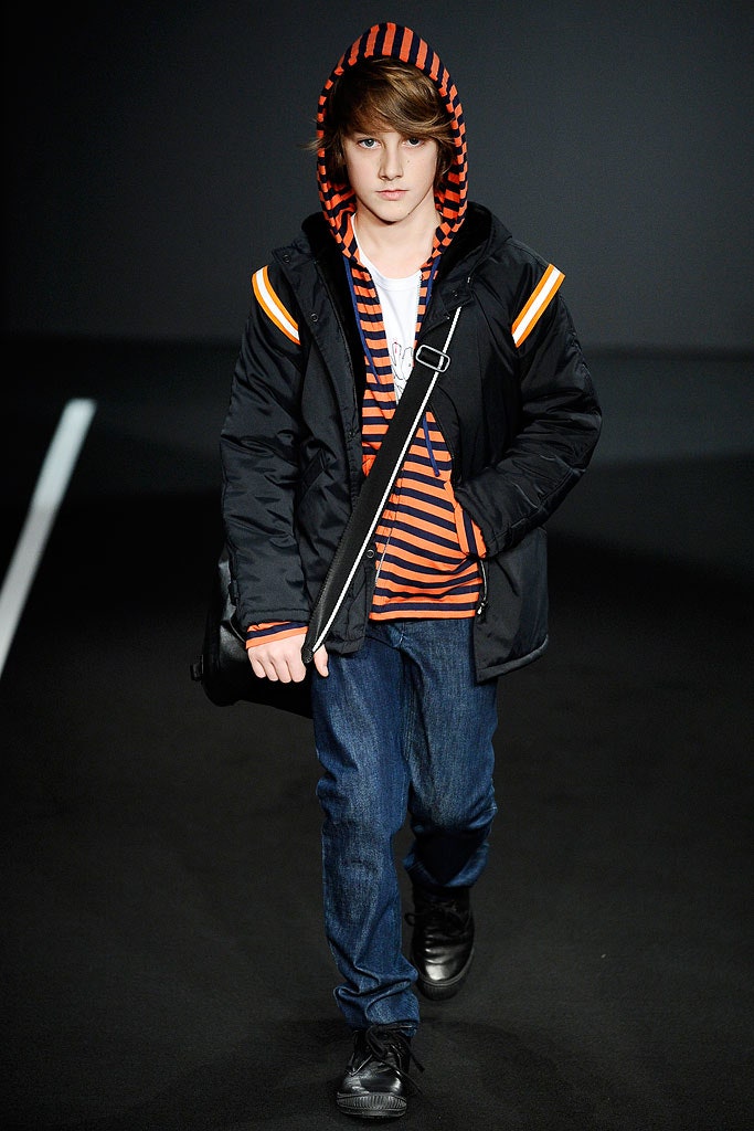 orange cotton long-sleeve collared fitted striped shirt