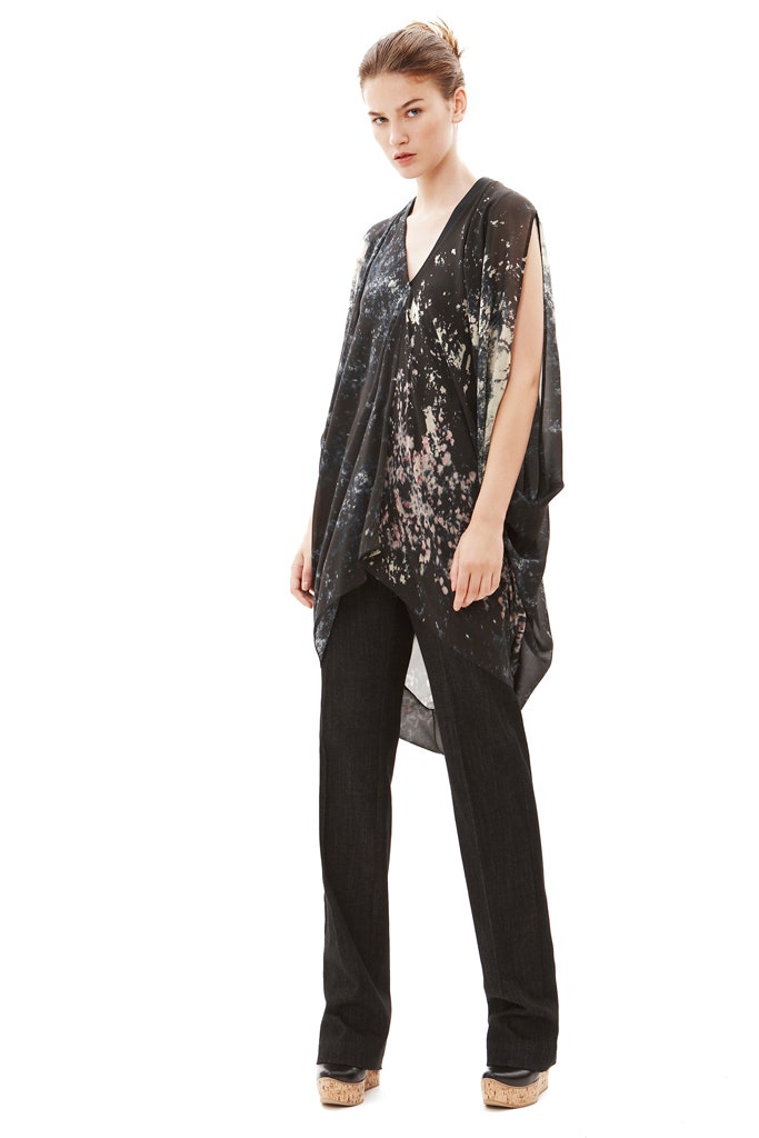 black denim fitted straight-leg pants
