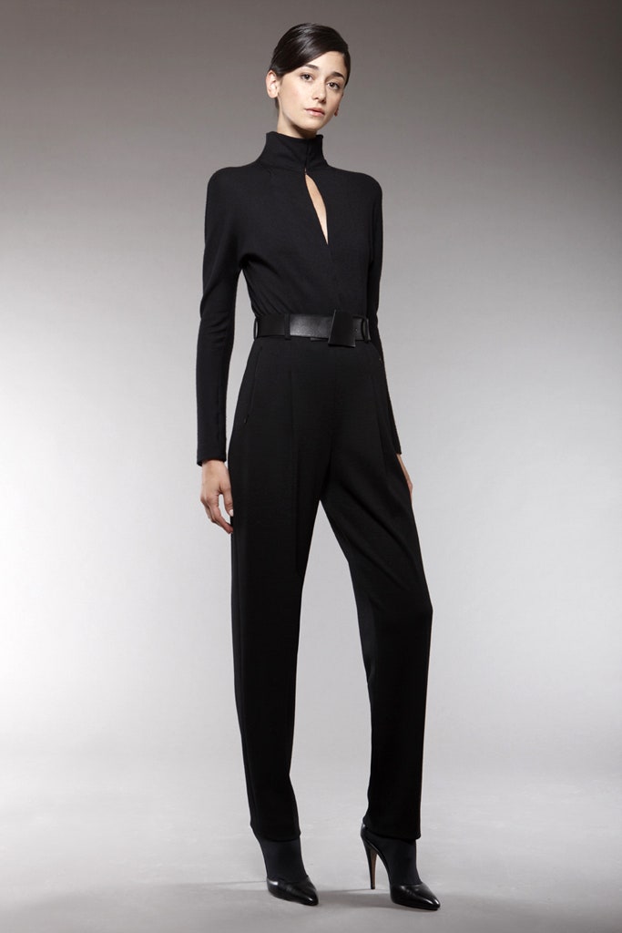 black fitted wool jumpsuit
