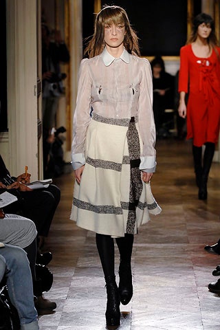 beige wool fitted layered a-line skirt