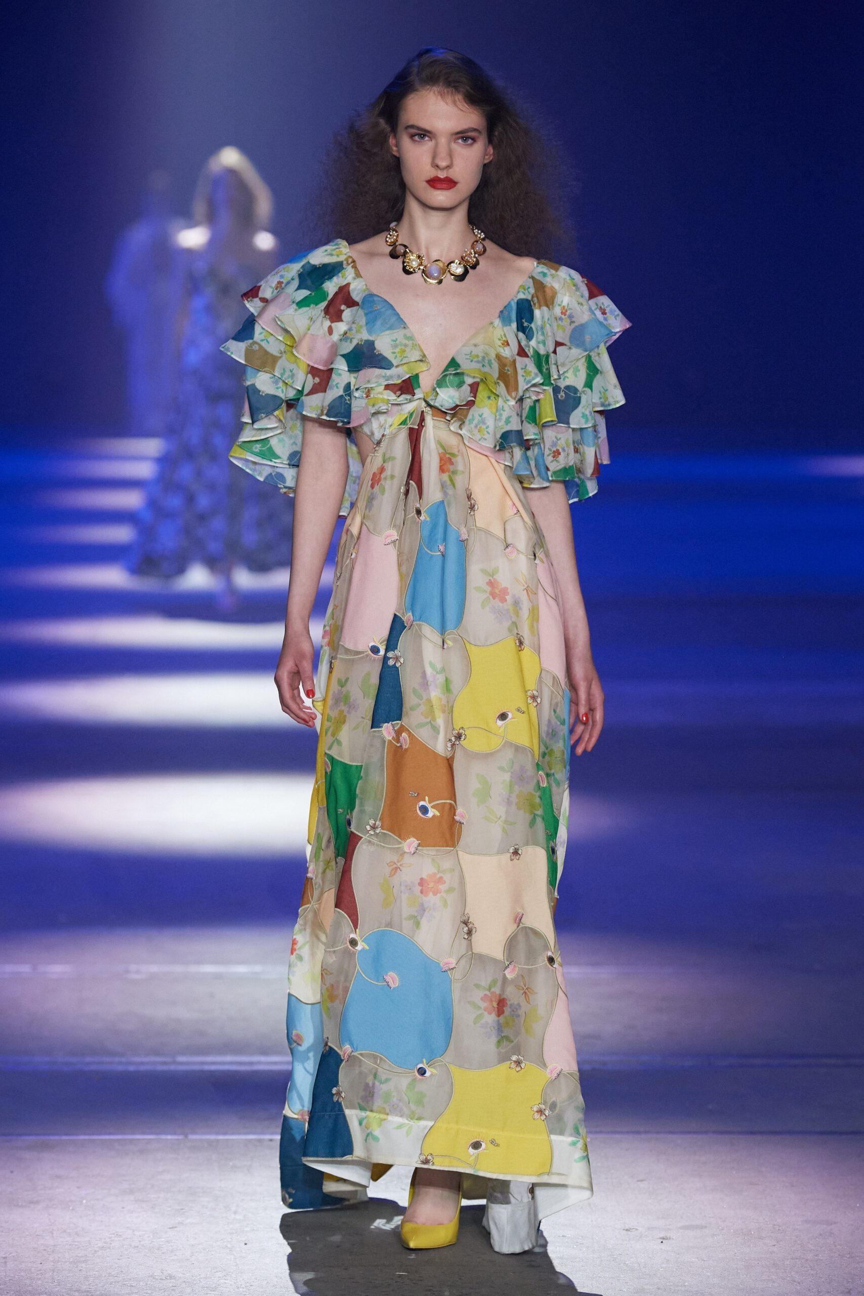 multi-colored silk maxi gown