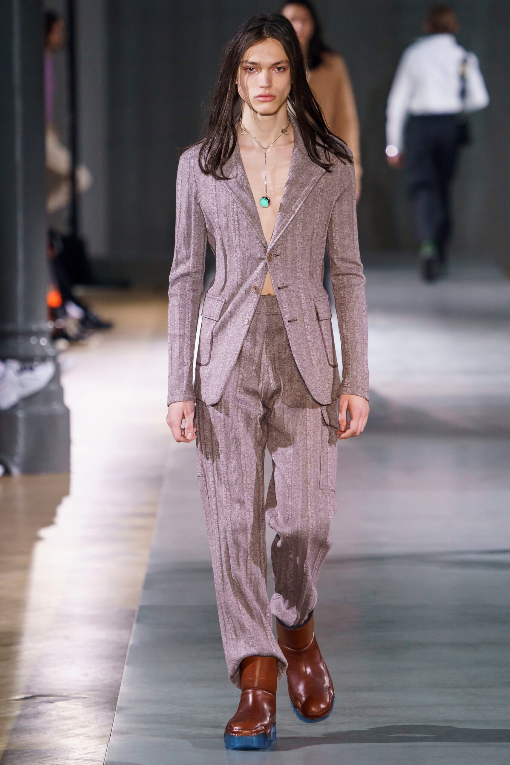 brown tailored suit with shoes