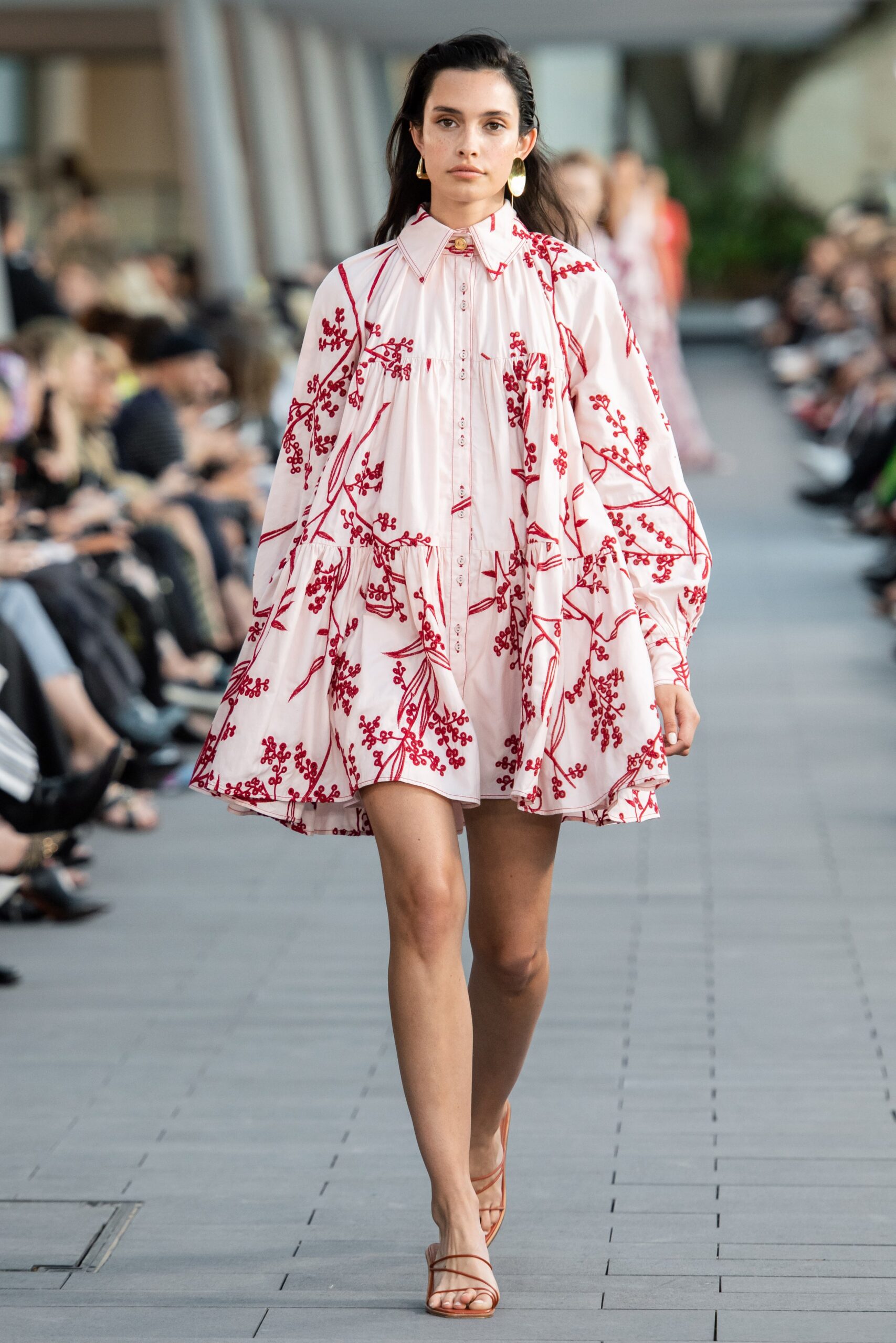 pink embroidered mini dress