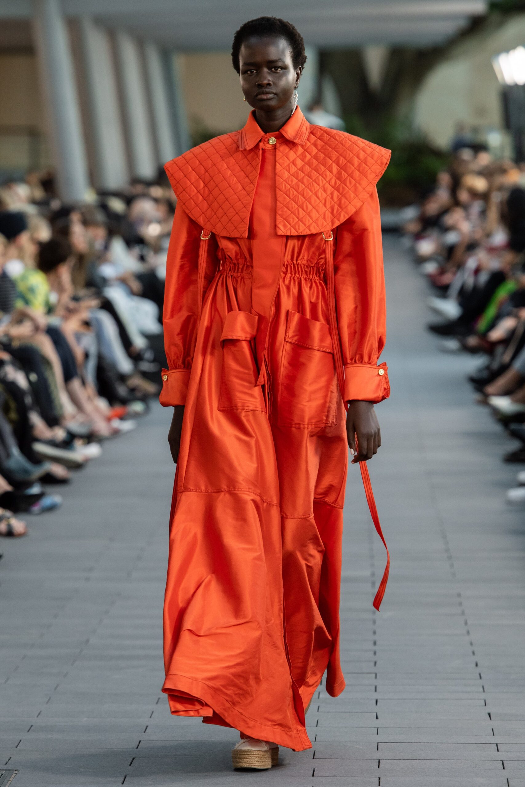 orange silk long-sleeve dress