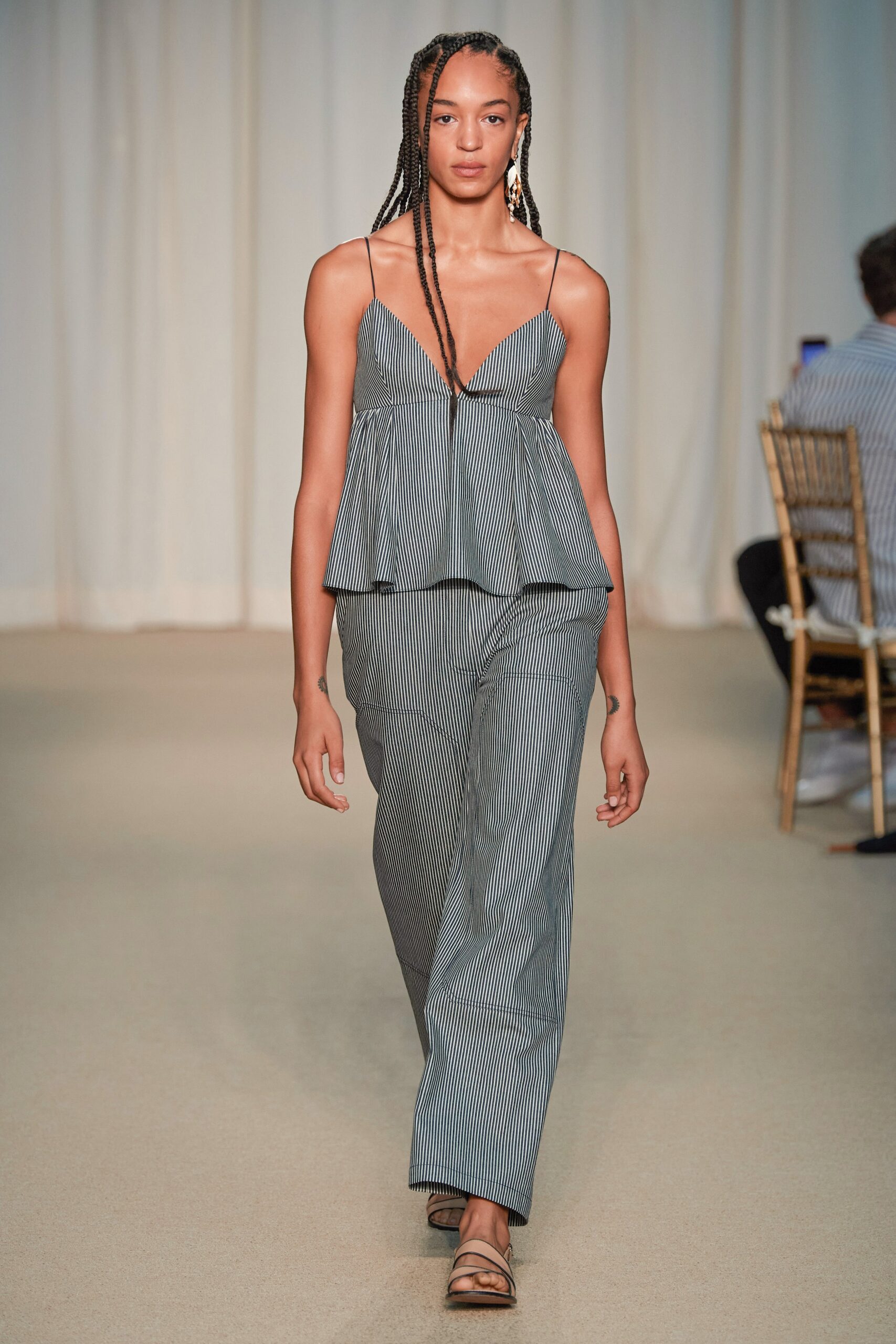 blue and white relaxed outfit