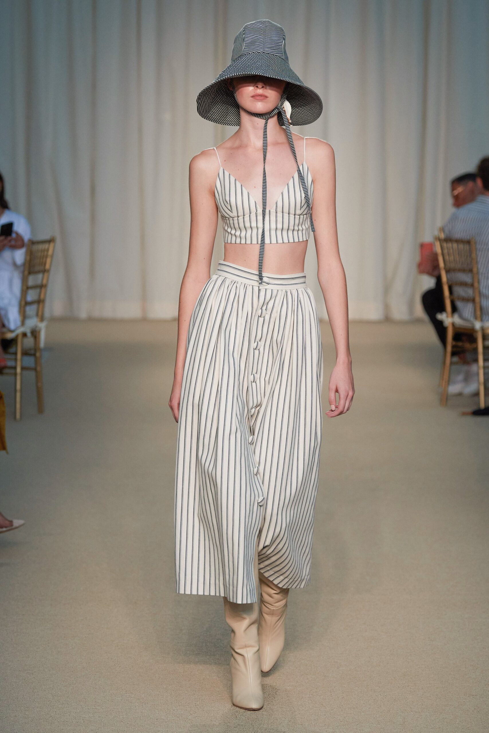 cropped striped top and midi skirt