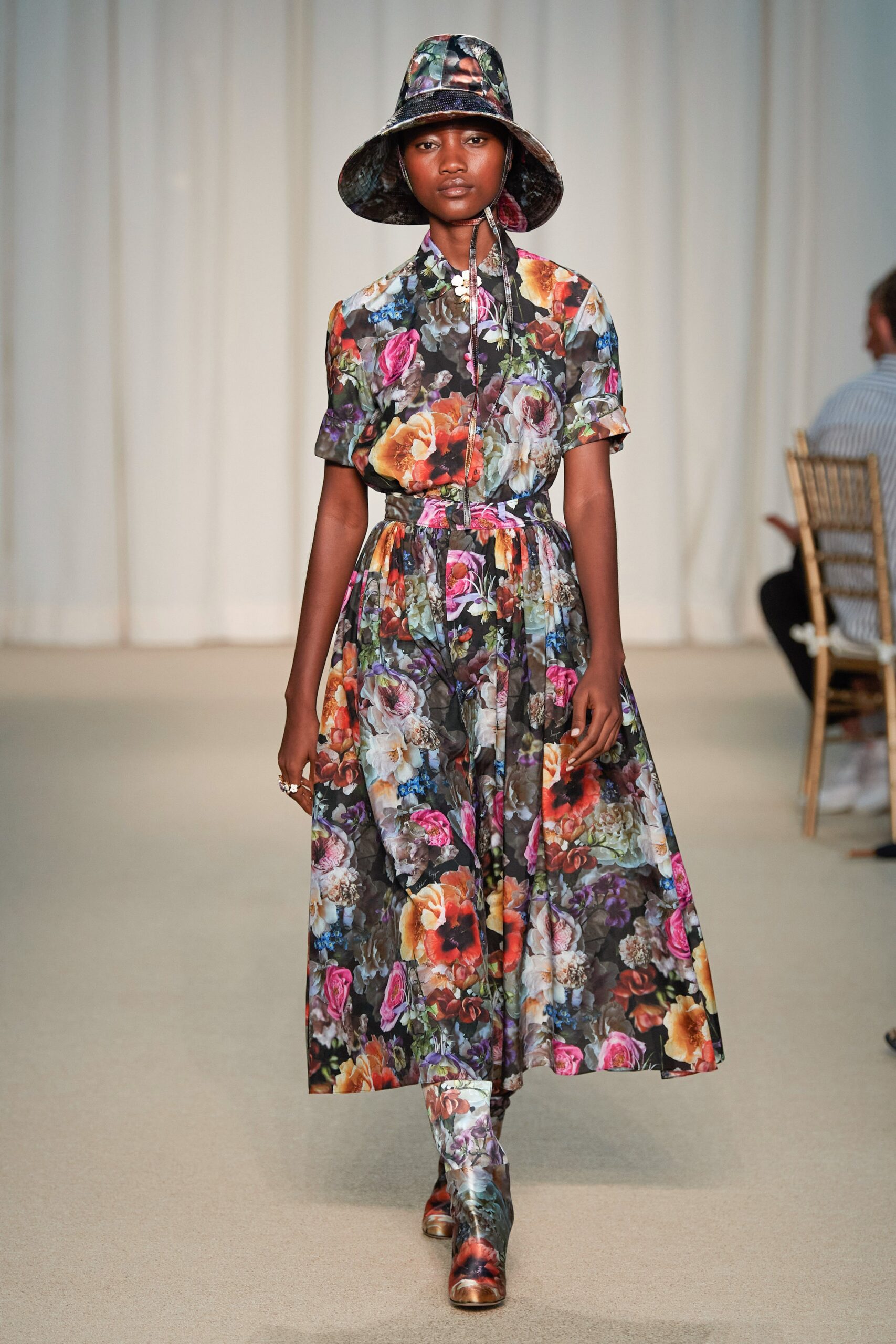 multi-colored floral midi dress