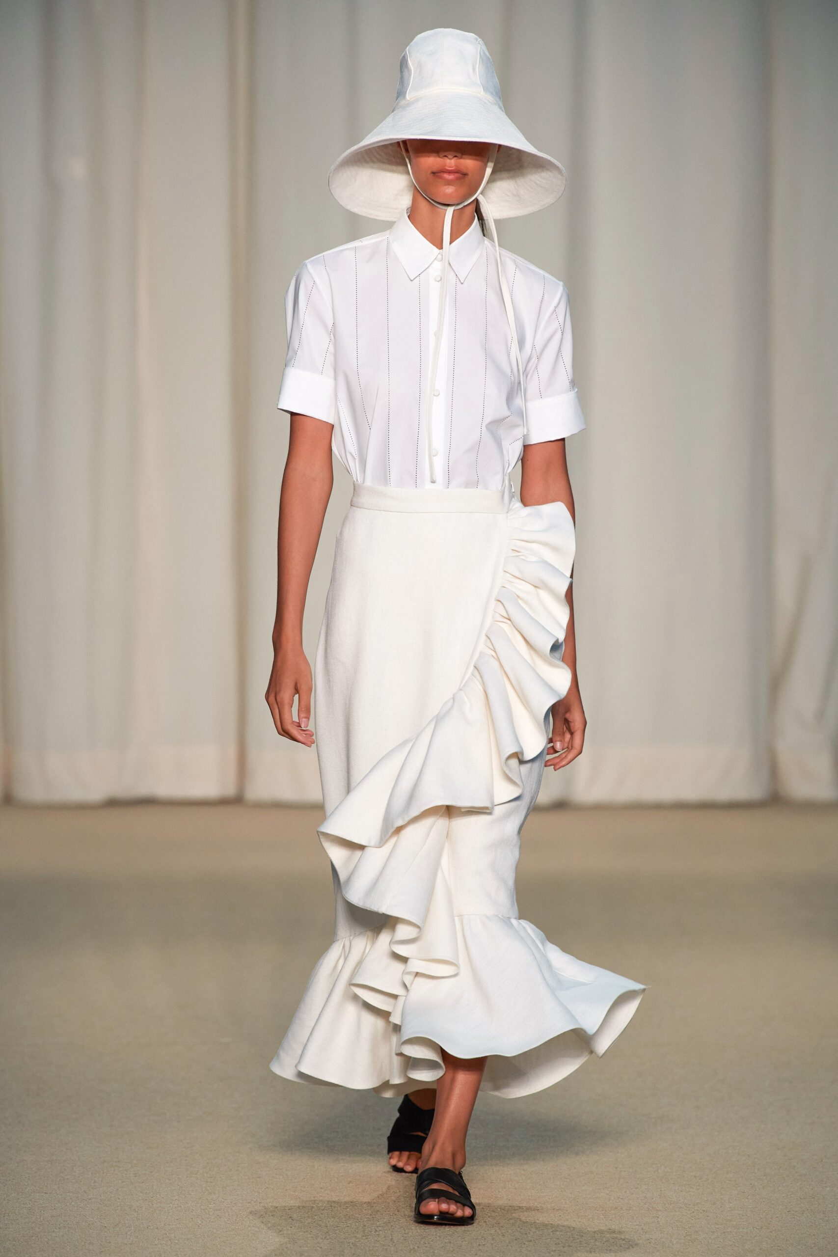 white shirt and ruffled skirt