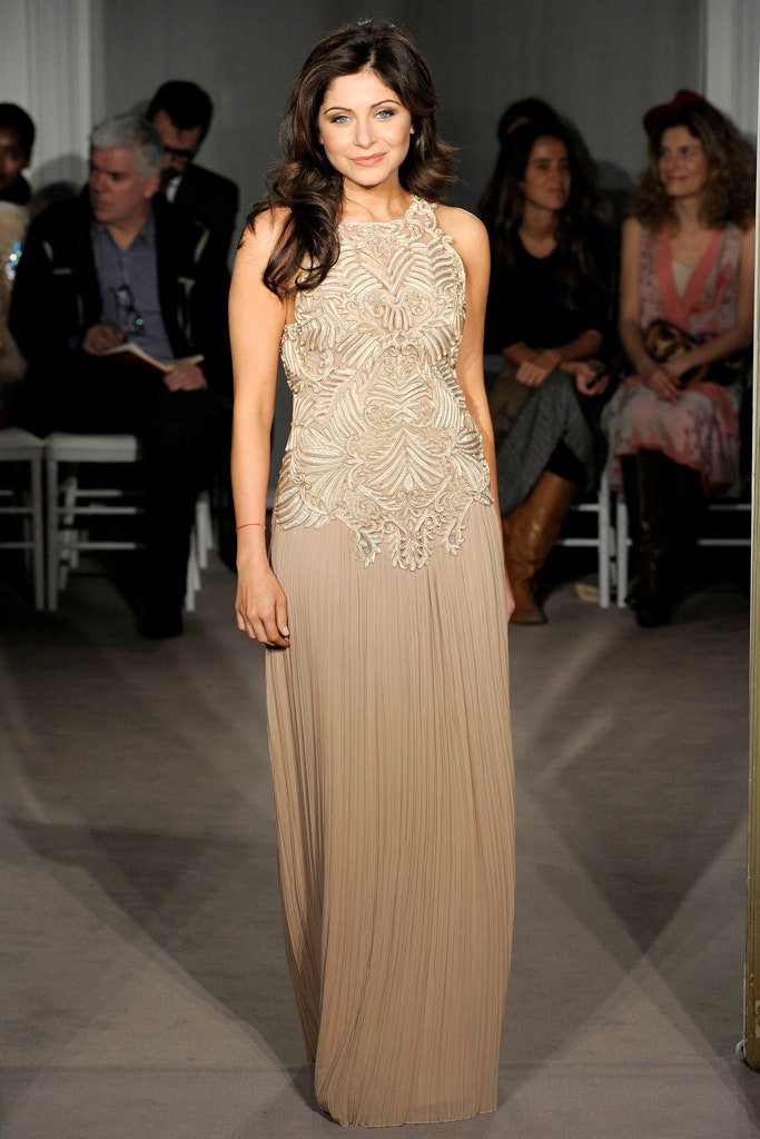 beige silk sleeveless gown