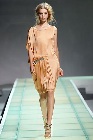 peach silk pleated dress