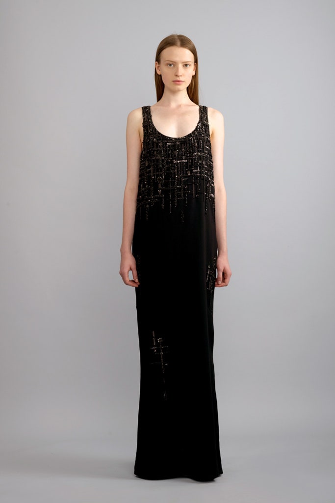 black beaded sleeveless maxi dress