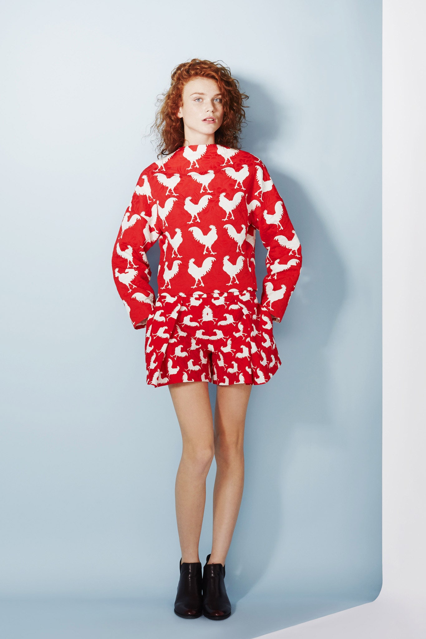 red and white printed dress