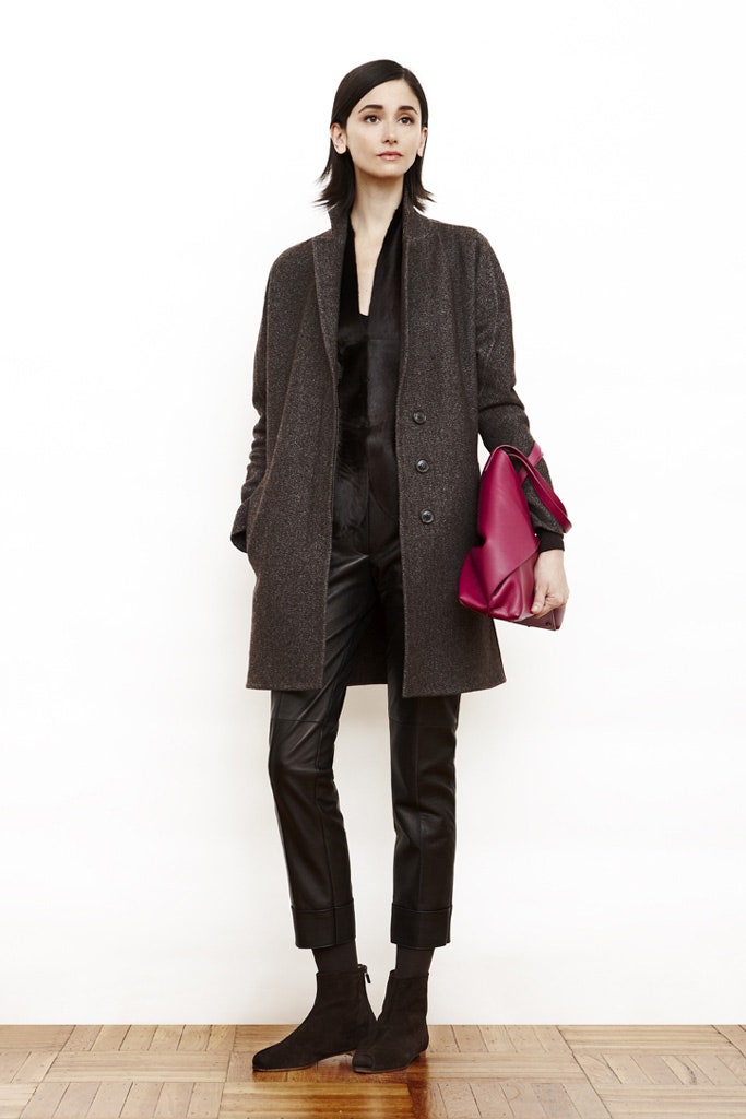 gray wool coat with black blazer