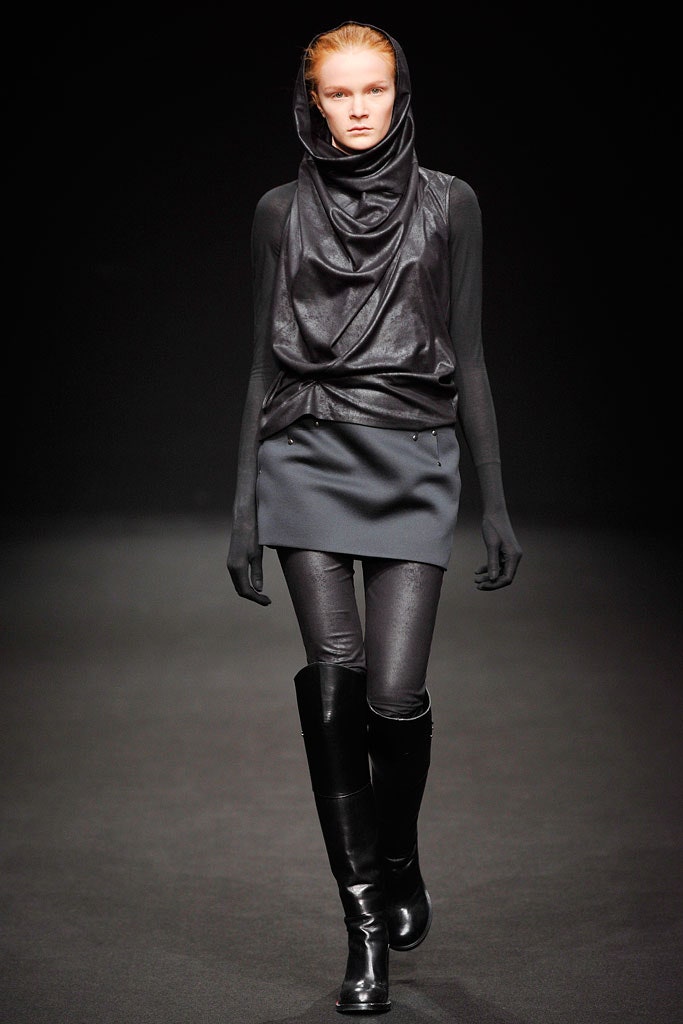 black leather fitted top and mini skirt