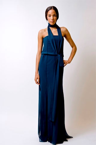 blue silk halter gown