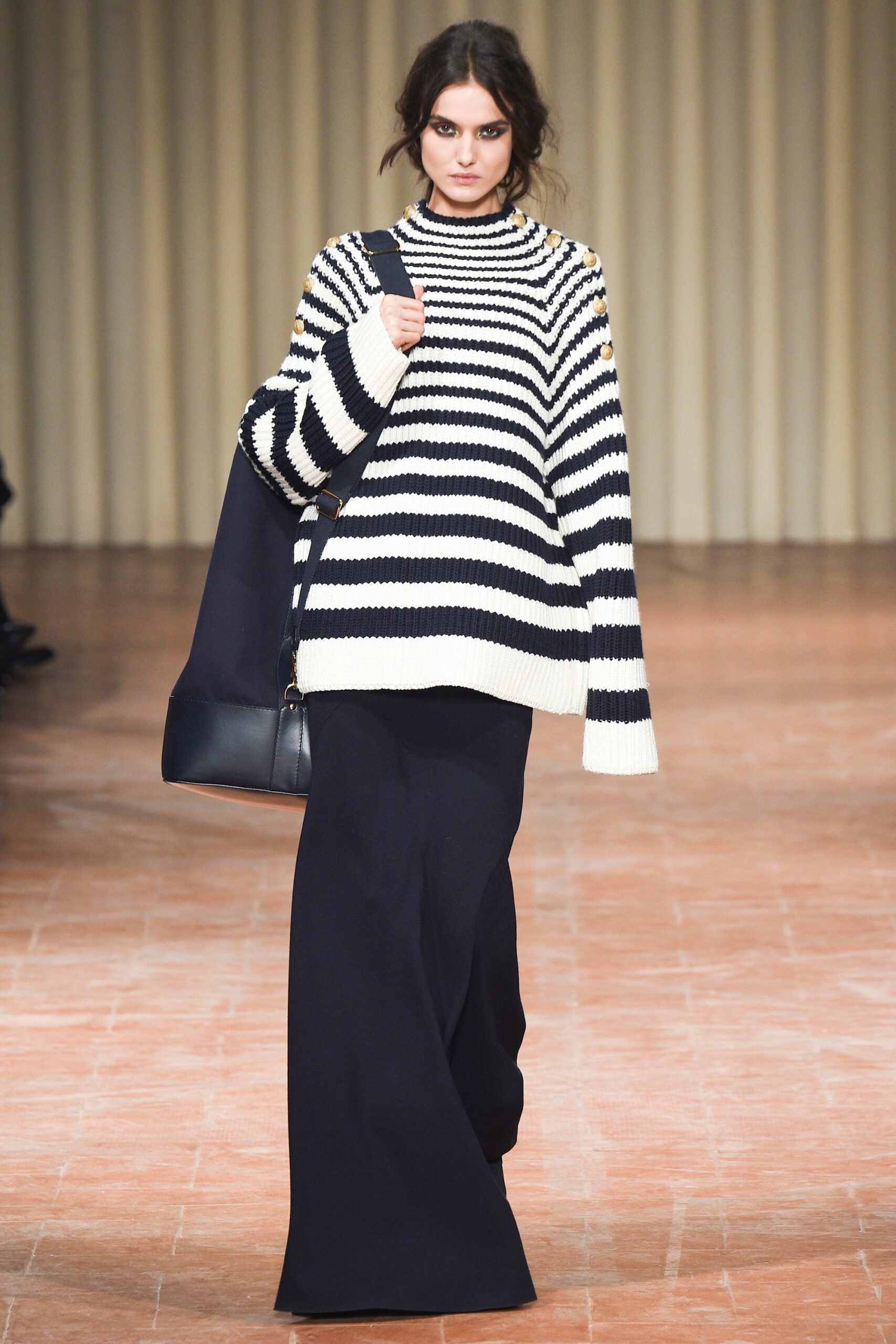 black cotton long-sleeve high-neck oversized striped sweater