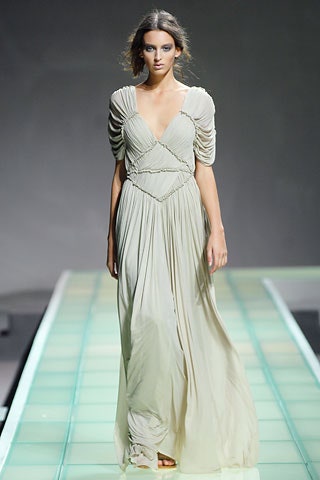 beige silk fitted gown