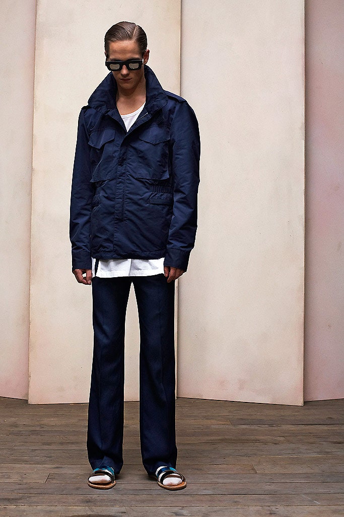 blue relaxed jacket with white shirt
