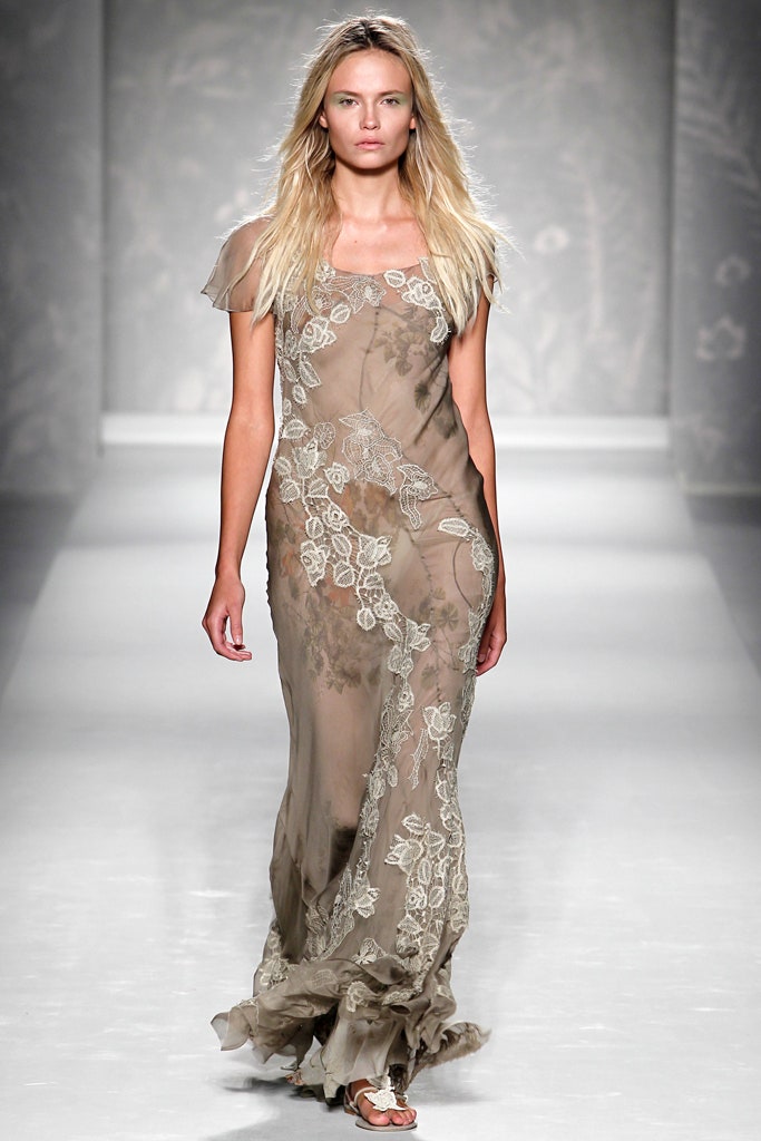 beige silk embroidered gown