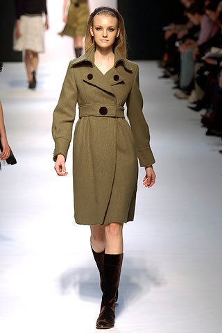 green wool belted coat with brown boots