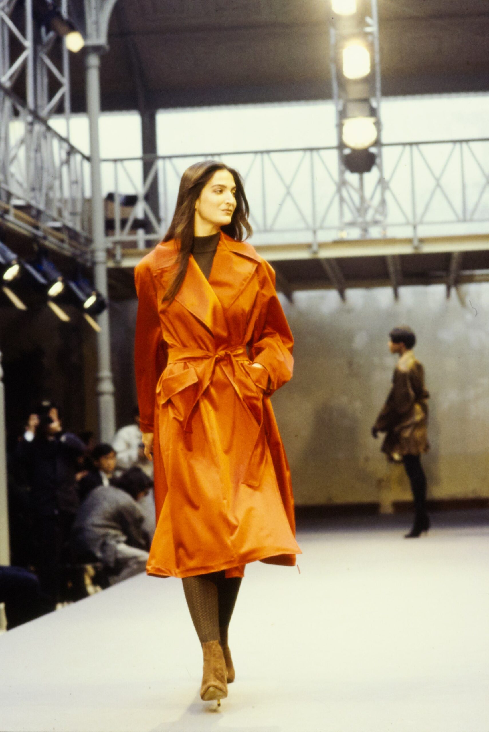 orange silk belted coat
