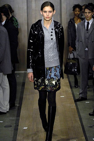 black vinyl coat gray sweater mini skirt