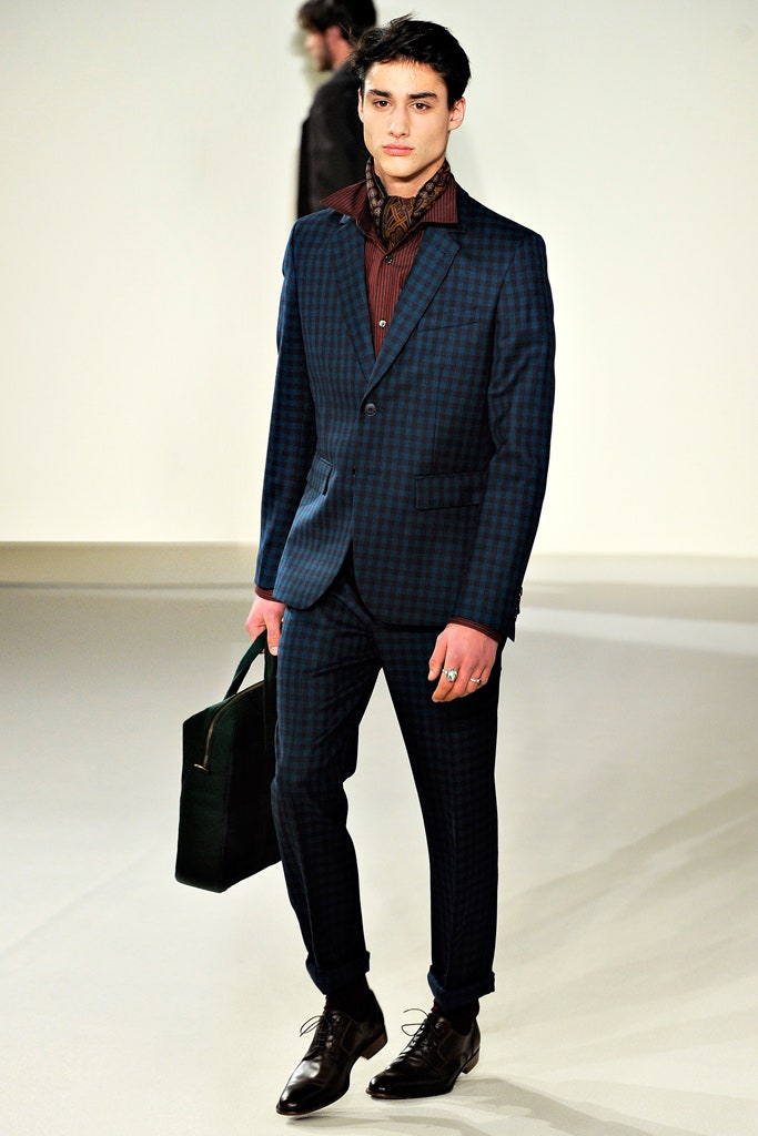 blue checked tailored suit