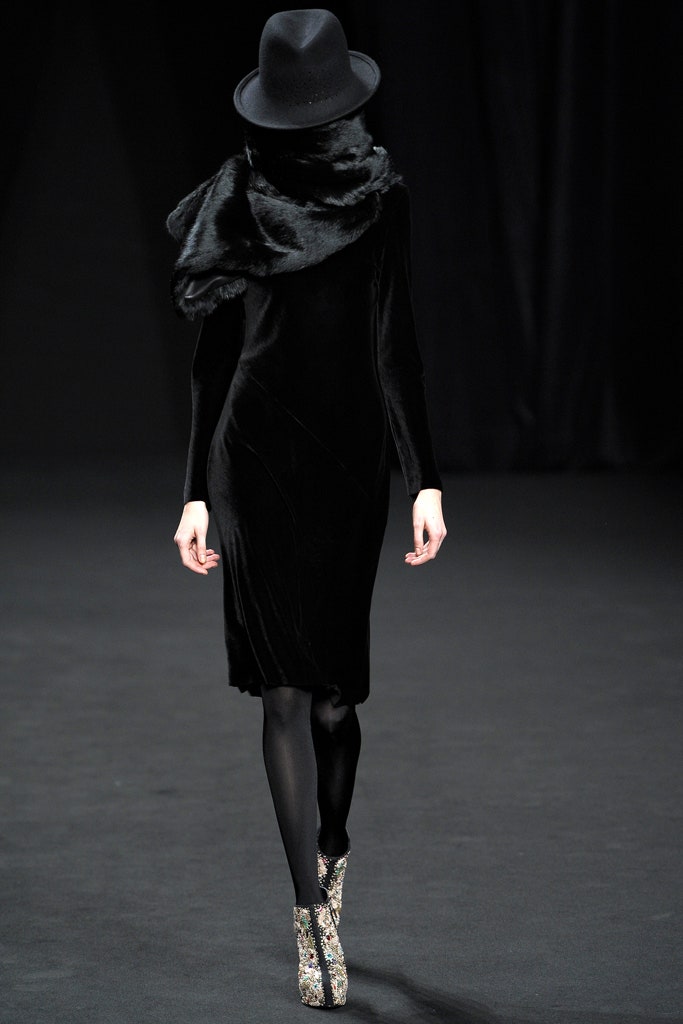 black velvet midi dress with accessories