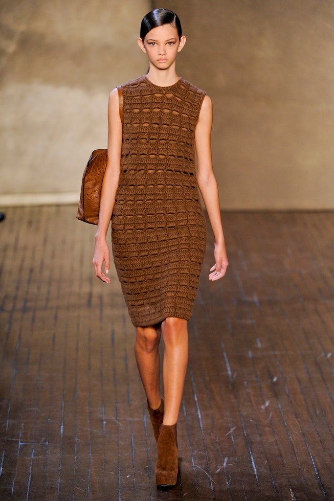 brown crochet sleeveless collared fitted textured midi dress