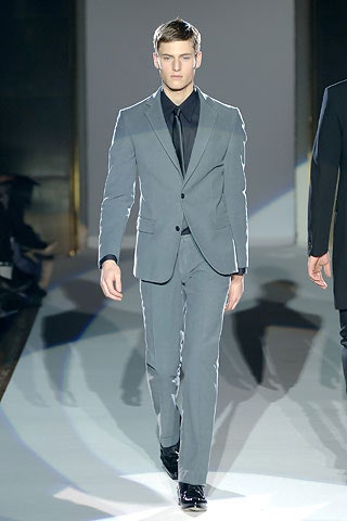 gray wool long-sleeve collared tailored buttoned suit