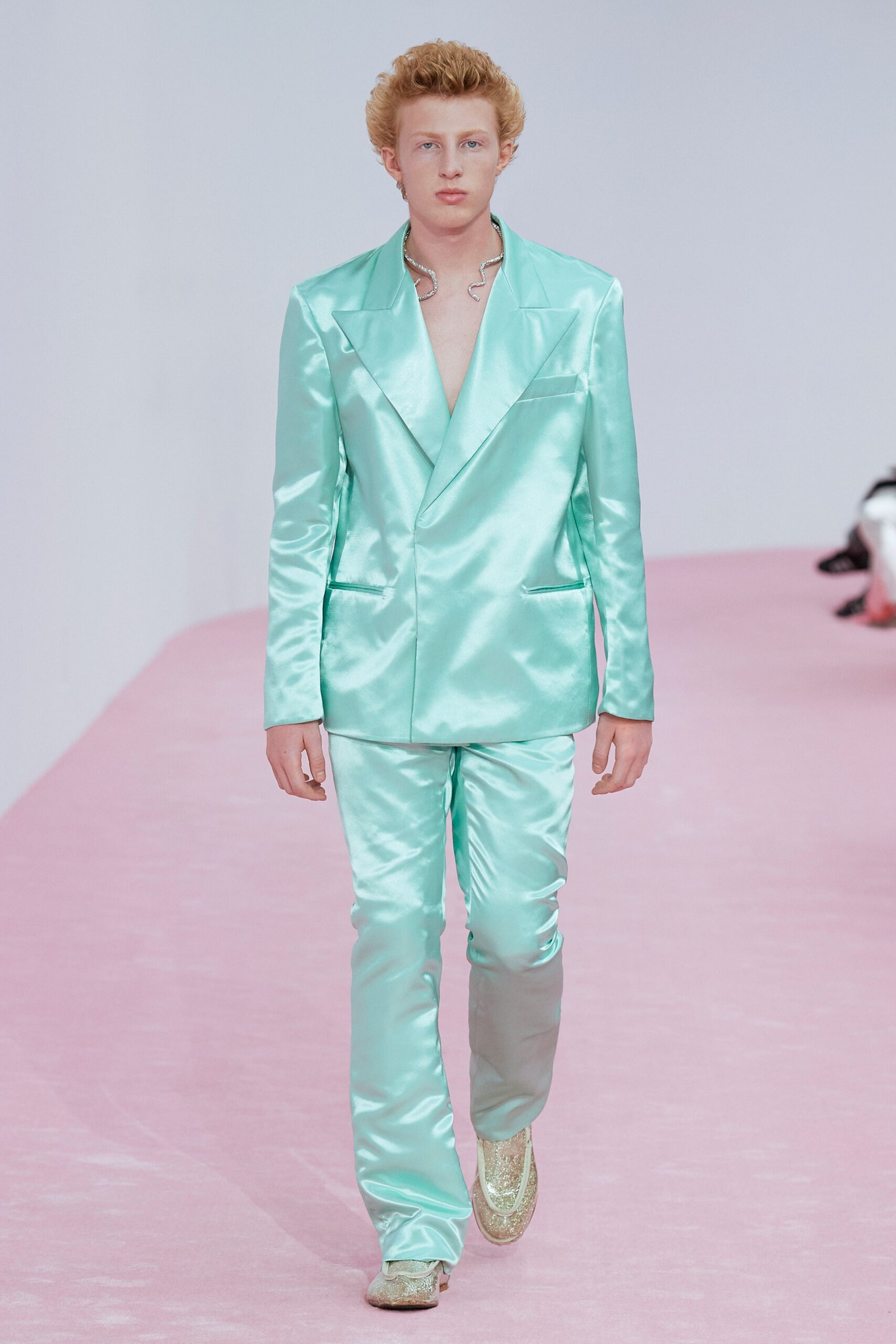 aqua satin tailored suit