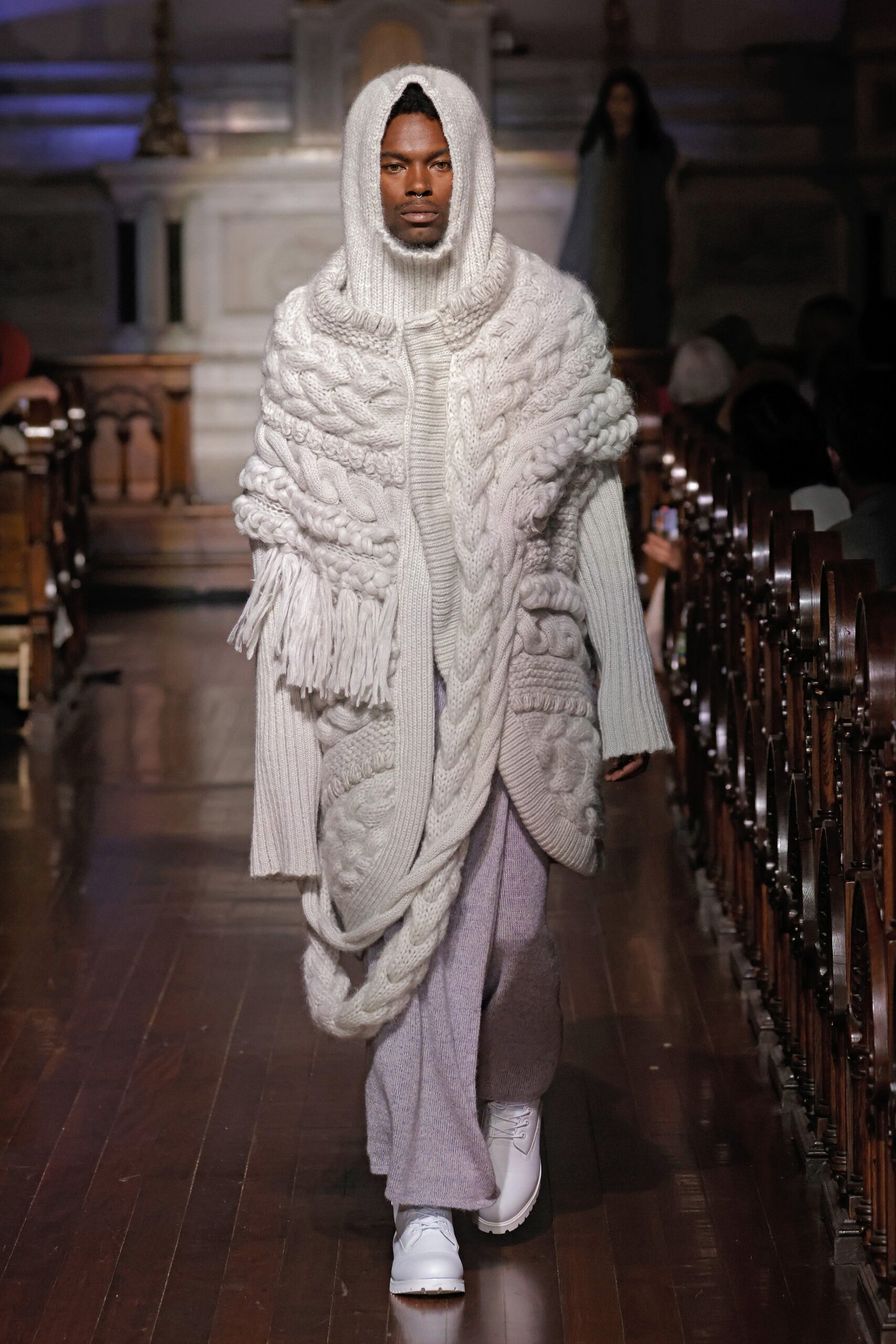 gray wool cape and pants