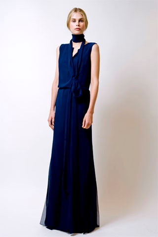 navy chiffon sleeveless gown