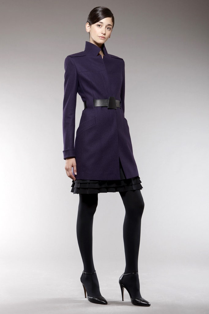 fitted purple wool coat