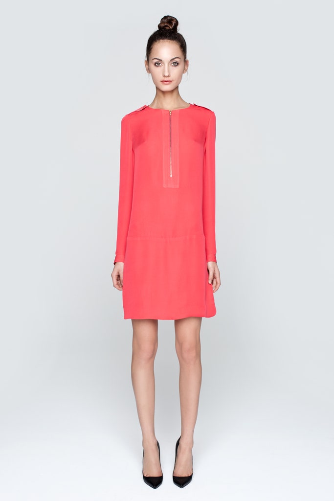 pink silk fitted dress