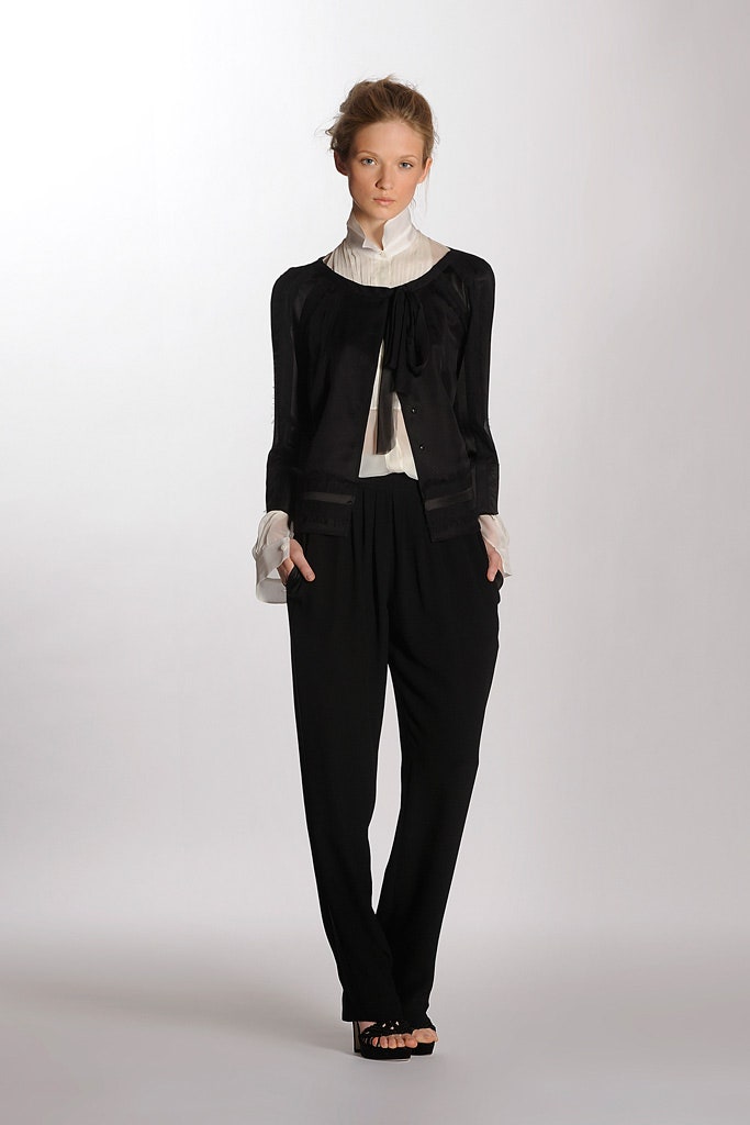 black silk jacket with white blouse