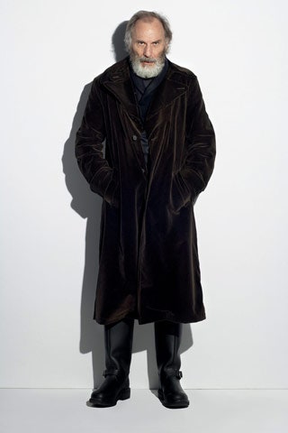 brown velvet coat with black leather pants