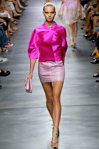 pink silk top and mini skirt