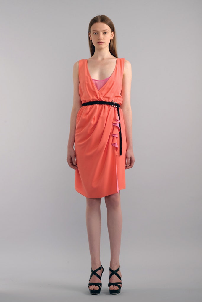 coral silk sleeveless dress