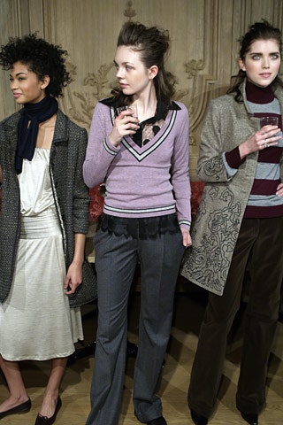 white silk midi dress and purple sweater