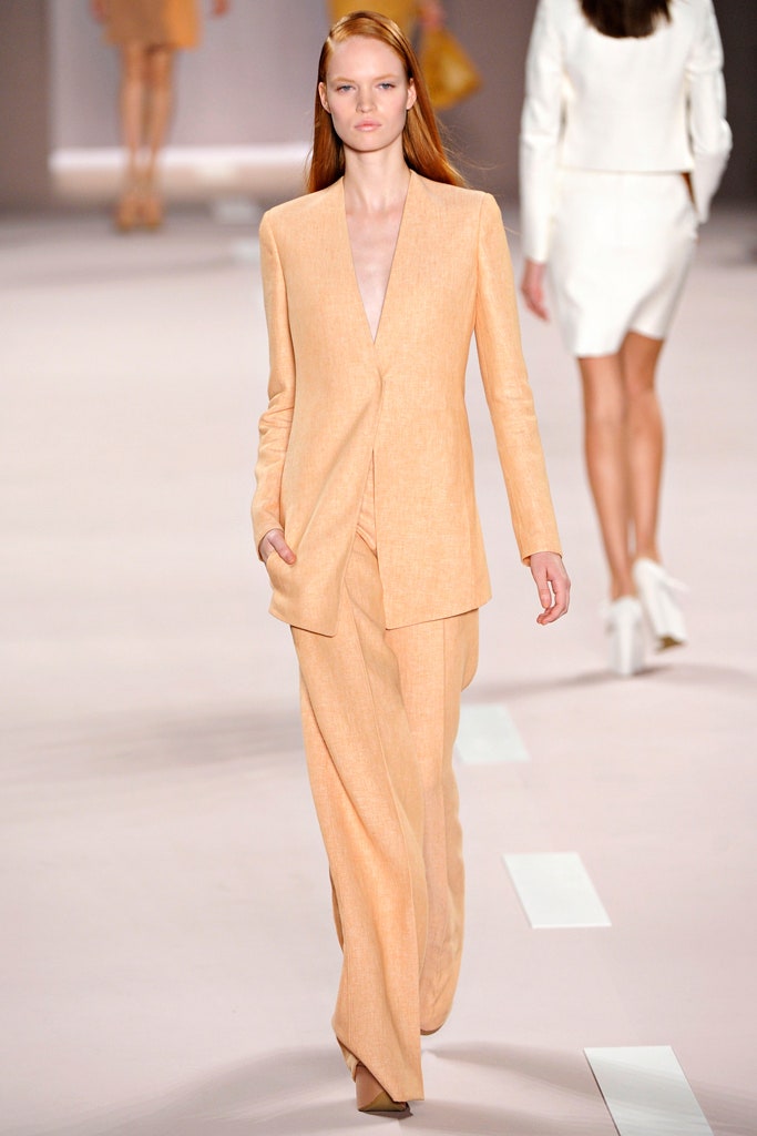 beige tailored linen suit