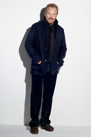 navy wool coat with scarf