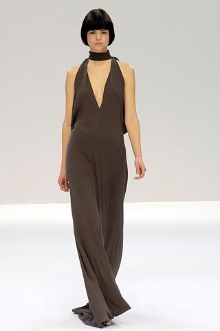 brown silk sleeveless gown