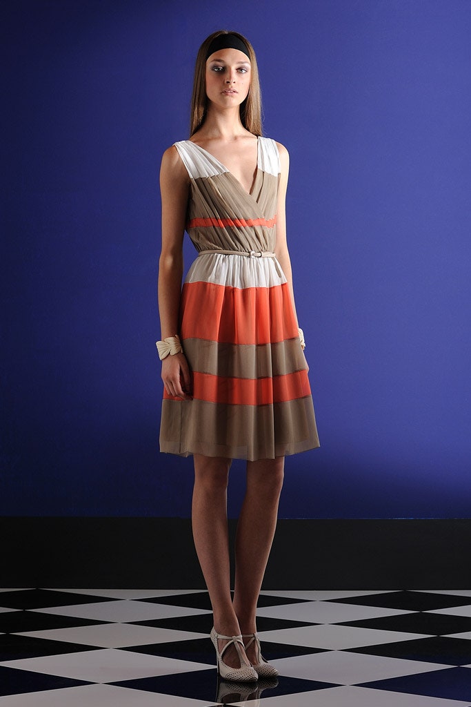 beige orange white sleeveless dress