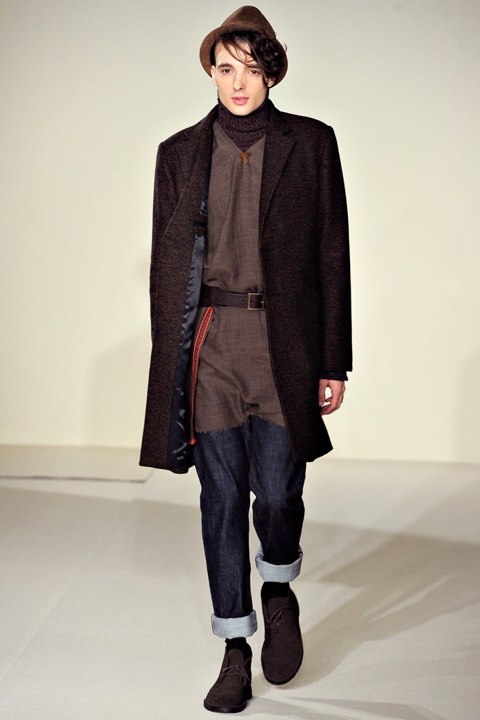 brown wool coat with gray shirt