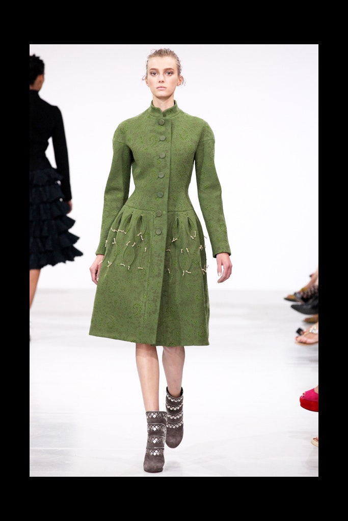 green wool long-sleeve dress