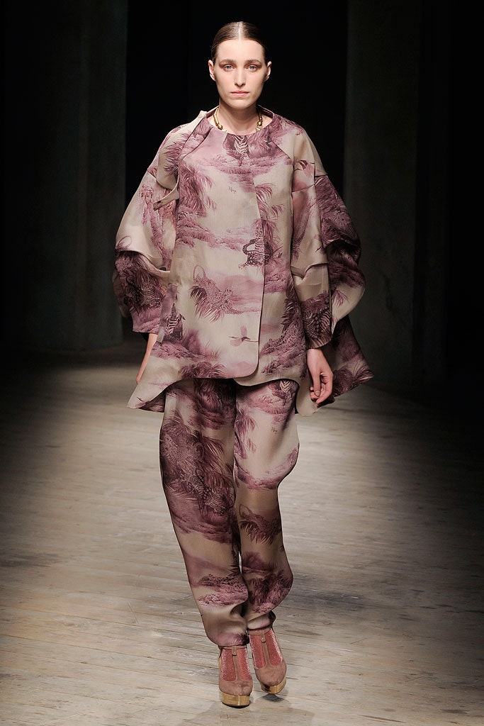 purple silk long-sleeve collared relaxed draped top