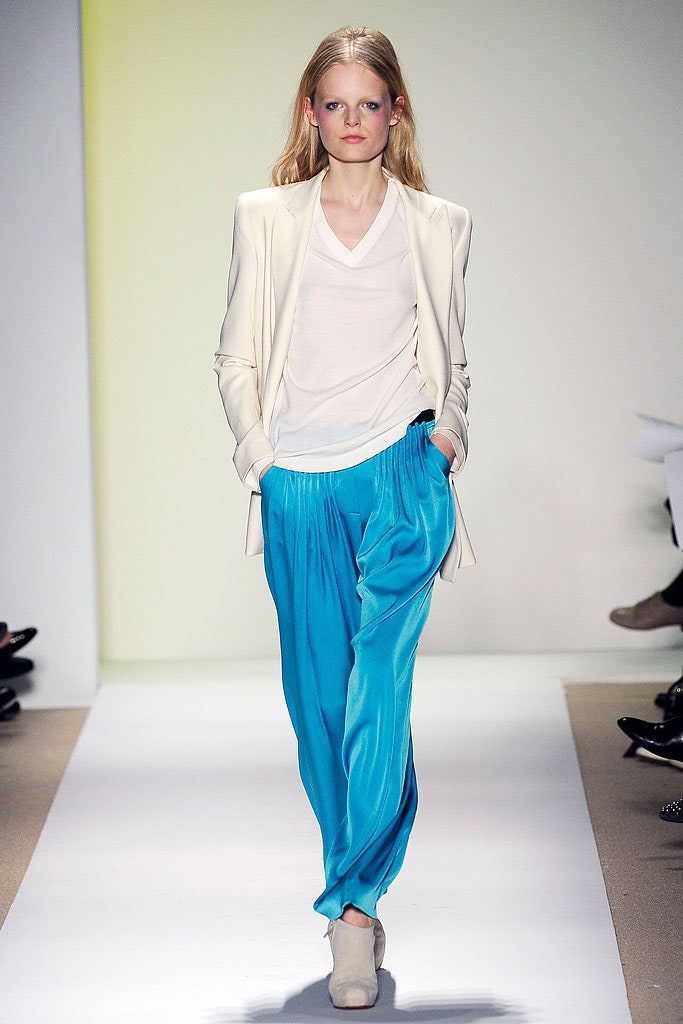 blue silk relaxed pleated flowing pants