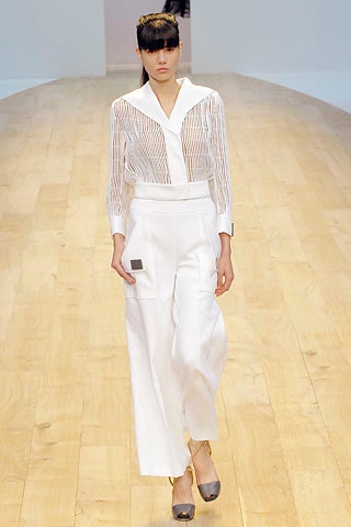 white fitted blouse and relaxed pants